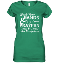 Load image into Gallery viewer, Wash Your Hands And Pray Jesus Coronacation Women's V-Neck T-Shirt
