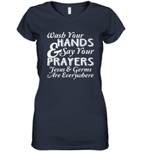 Load image into Gallery viewer, Wash Your Hands And Pray Jesus Coronacation Women's V-Neck T-Shirt