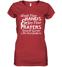 Load image into Gallery viewer, Wash Your Hands And Pray Jesus Coronacation Women's V-Neck T-Shirt