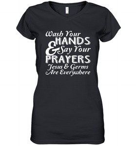 Wash Your Hands And Pray Jesus Coronacation Women's V-Neck T-Shirt