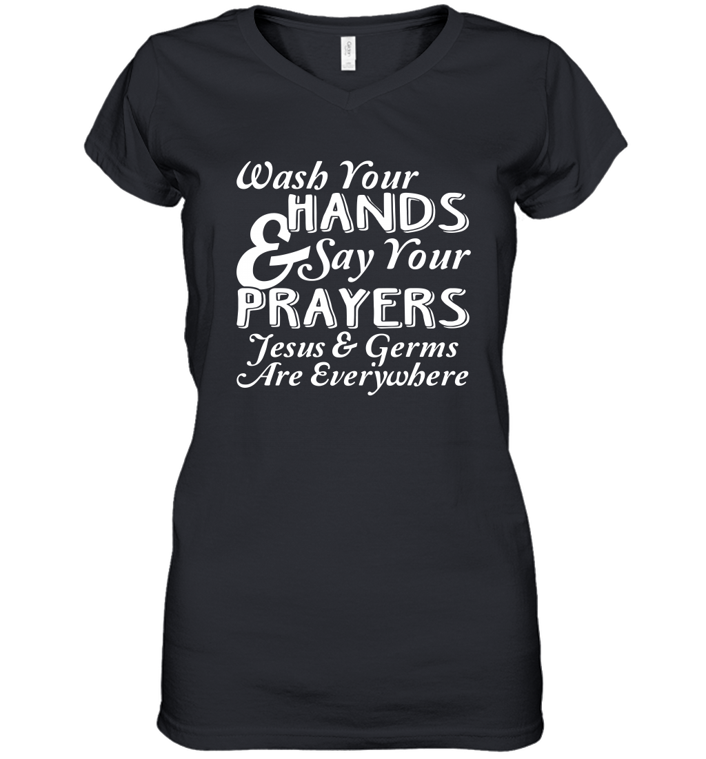 Wash Your Hands And Pray Jesus Coronacation Women's V-Neck T-Shirt