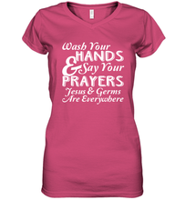 Load image into Gallery viewer, Wash Your Hands And Pray Jesus Coronacation Women&#39;s V-Neck T-Shirt
