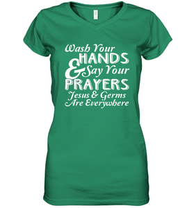 Wash Your Hands And Pray Jesus Coronacation Women's V-Neck T-Shirt