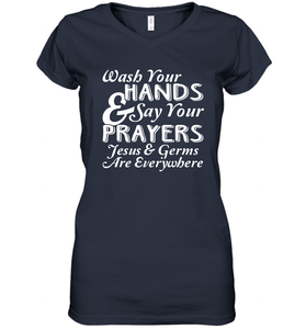 Wash Your Hands And Pray Jesus Coronacation Women's V-Neck T-Shirt