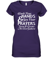 Load image into Gallery viewer, Wash Your Hands And Pray Jesus Coronacation Women&#39;s V-Neck T-Shirt
