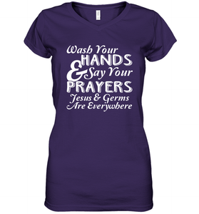 Wash Your Hands And Pray Jesus Coronacation Women's V-Neck T-Shirt