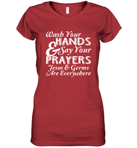 Wash Your Hands And Pray Jesus Coronacation Women's V-Neck T-Shirt