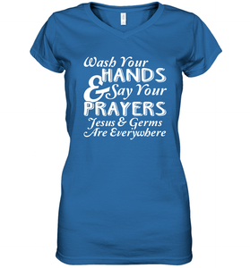 Wash Your Hands And Pray Jesus Coronacation Women's V-Neck T-Shirt
