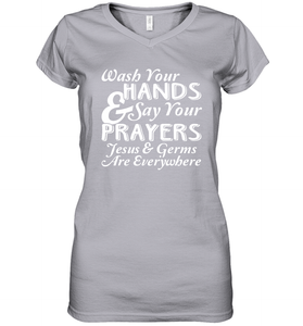 Wash Your Hands And Pray Jesus Coronacation Women's V-Neck T-Shirt