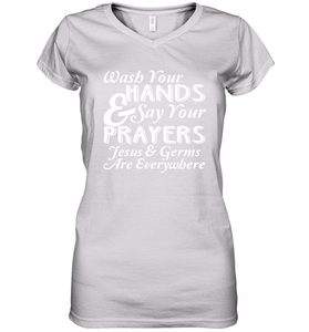 Wash Your Hands And Pray Jesus Coronacation Women's V-Neck T-Shirt